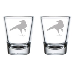 mip brand set of 2 shot glasses 1.75oz shot glass crow raven blackbird