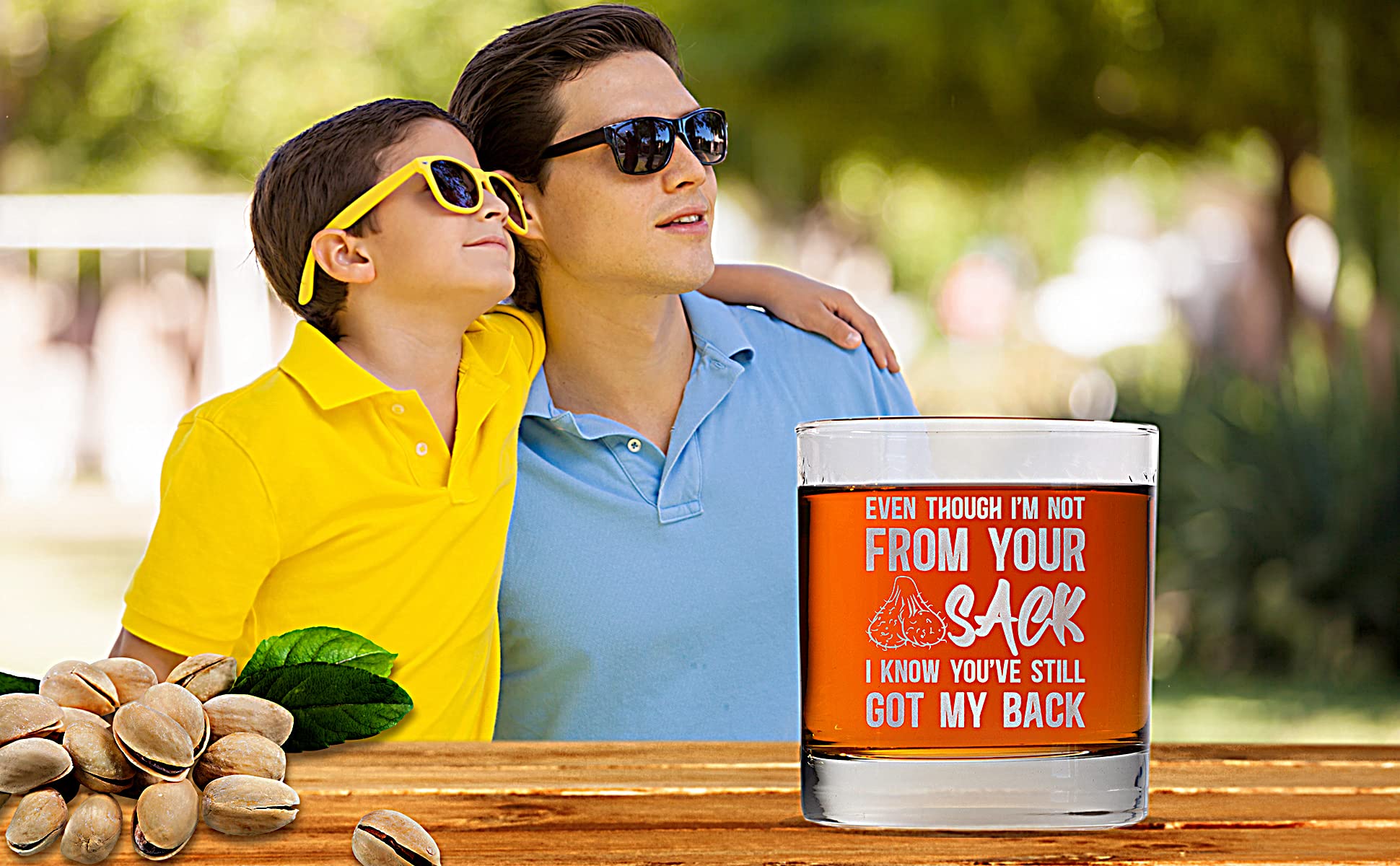 Promotion & Beyond Even Though I'm Not From Your Sack I Know You've Still Got My Back Whiskey Glass - Funny Gift for Dad Uncle Grandpa From Daughter Son Wife - Father's Day