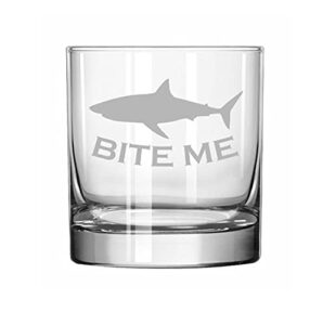 mip brand rocks whiskey old fashioned glass bite me shark funny