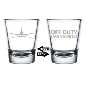 mip brand shot glass 1.75oz shot glass two sided airplane pilot flight attendant off duty save yourself