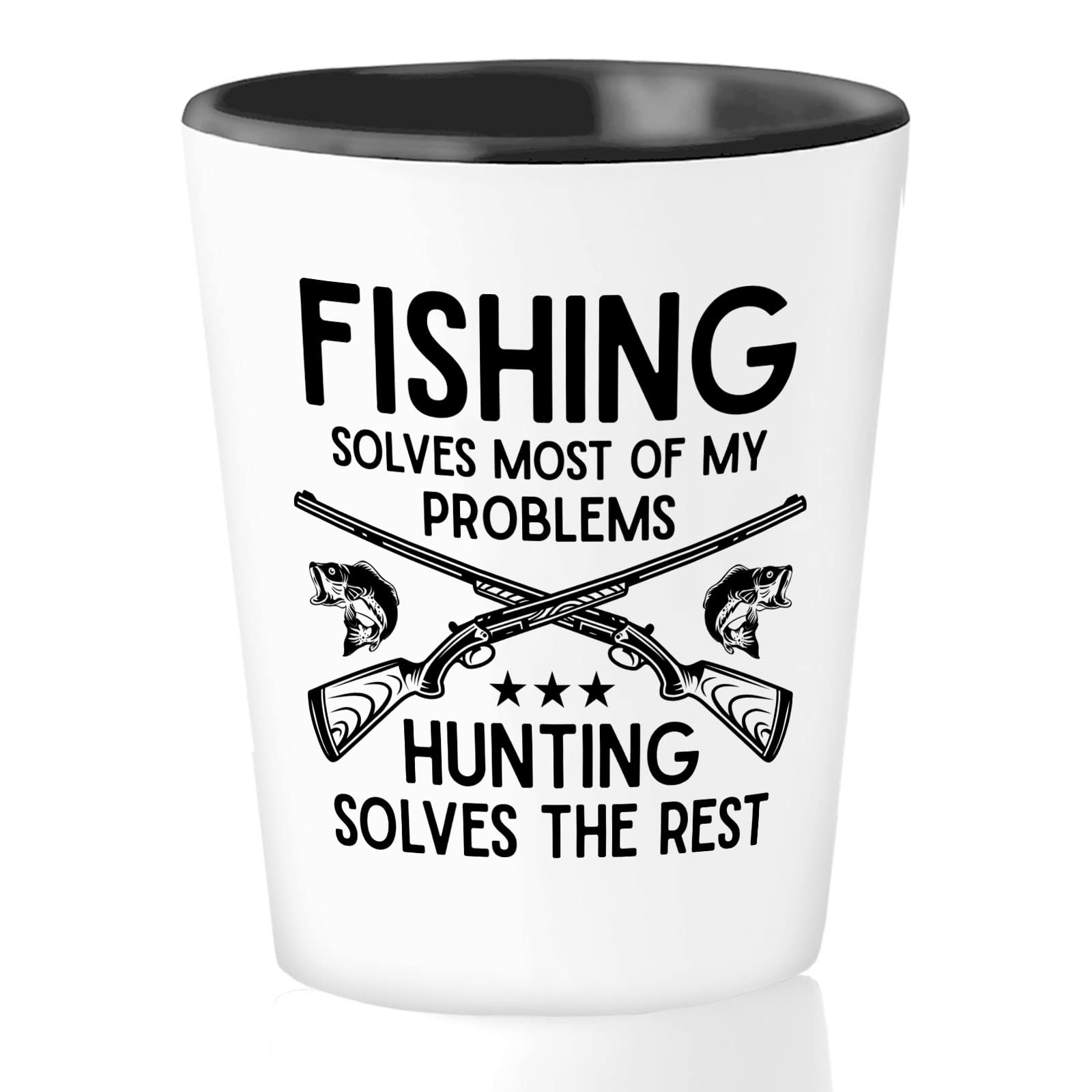 Bubble Hugs Hunting Lover Shot Glass 1.5oz - fishing solves most - Hunter Dad, Hunter Grandpa, Fisherman, Deer Lover, Bucks, Deer Horns, Duck Hunting, Fishing Shot Glass Dad Shot Glasses