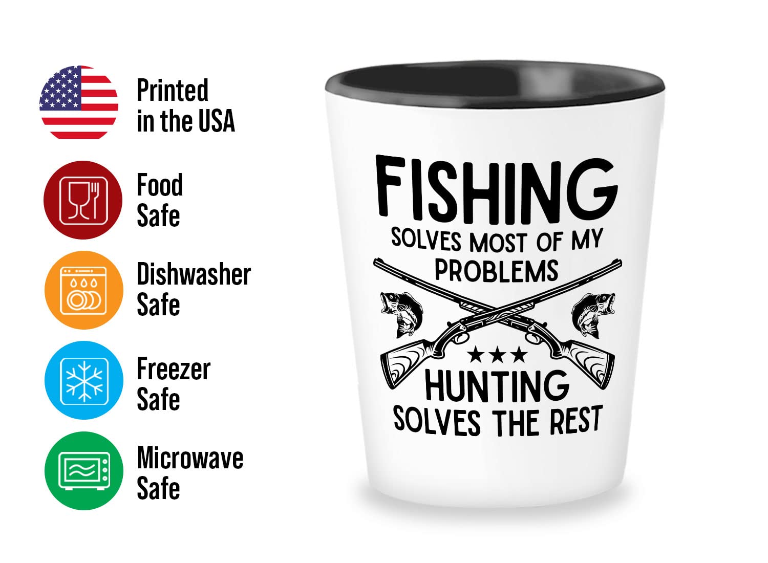 Bubble Hugs Hunting Lover Shot Glass 1.5oz - fishing solves most - Hunter Dad, Hunter Grandpa, Fisherman, Deer Lover, Bucks, Deer Horns, Duck Hunting, Fishing Shot Glass Dad Shot Glasses