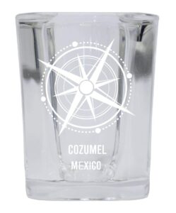cozumel souvenir 2 ounce square shot glass laser etched compass design