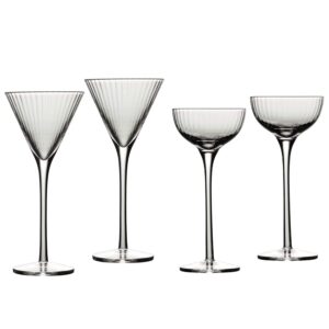 degustation tall stemmed cordial glasses 2.5 ounces, set of 4 assorted shapes, clear