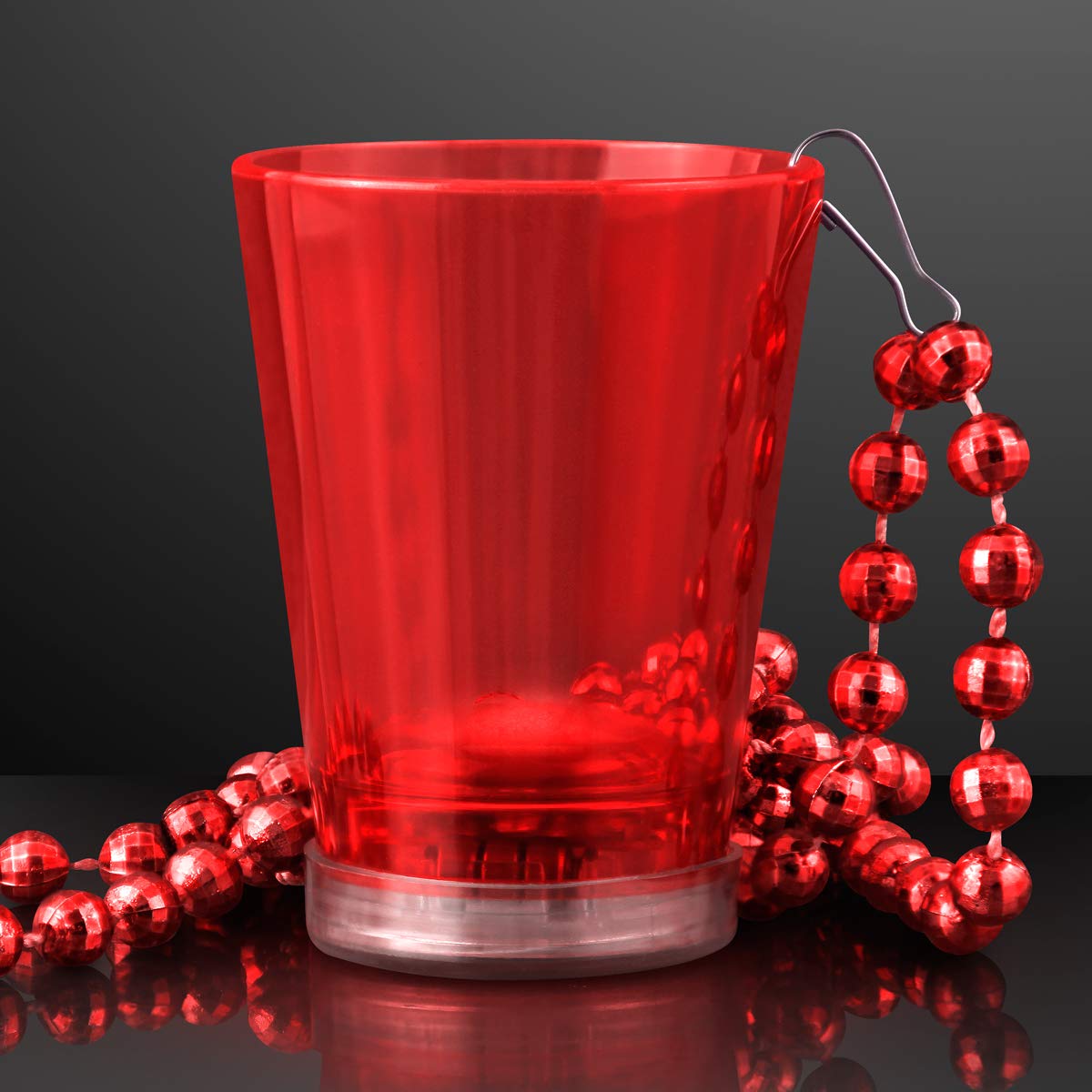 FlashingBlinkyLights Set of 4 Light Up Red Shot Glasses on Red Party Bead Necklaces