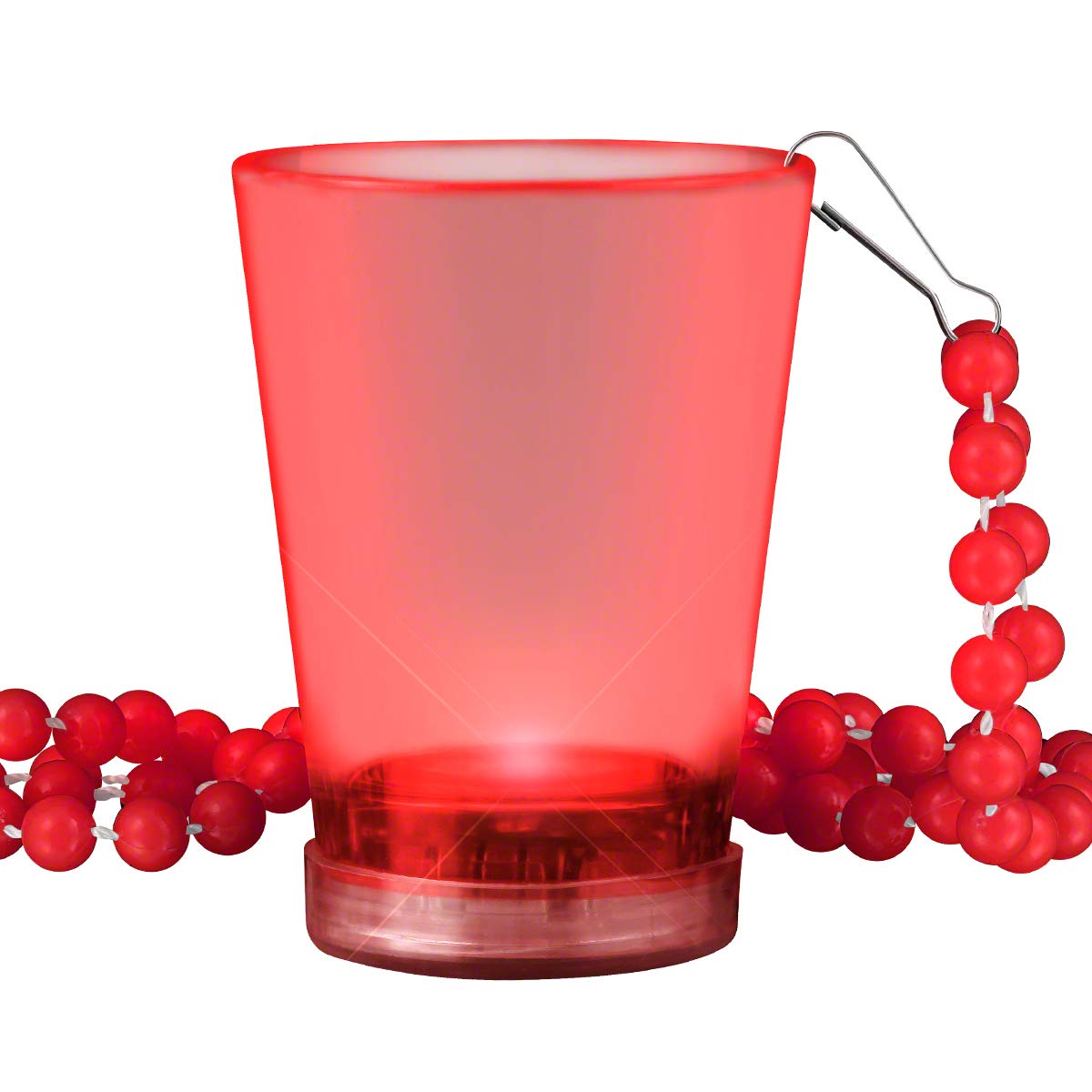 FlashingBlinkyLights Set of 4 Light Up Red Shot Glasses on Red Party Bead Necklaces