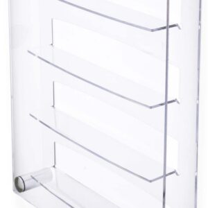 24 Shot Glass Display Case Holder, Side Loading, Transparent Acrylic with 4 Shelves, Includes Silver Standoffs for Wall Mounting