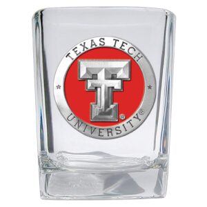 heritage pewter texas tech square shot glass | hand-sculpted 1.5 ounce shot glass | intricately crafted metal pewter alma mater inlay