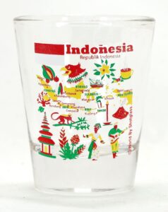 indonesia landmarks and icons collage shot glass