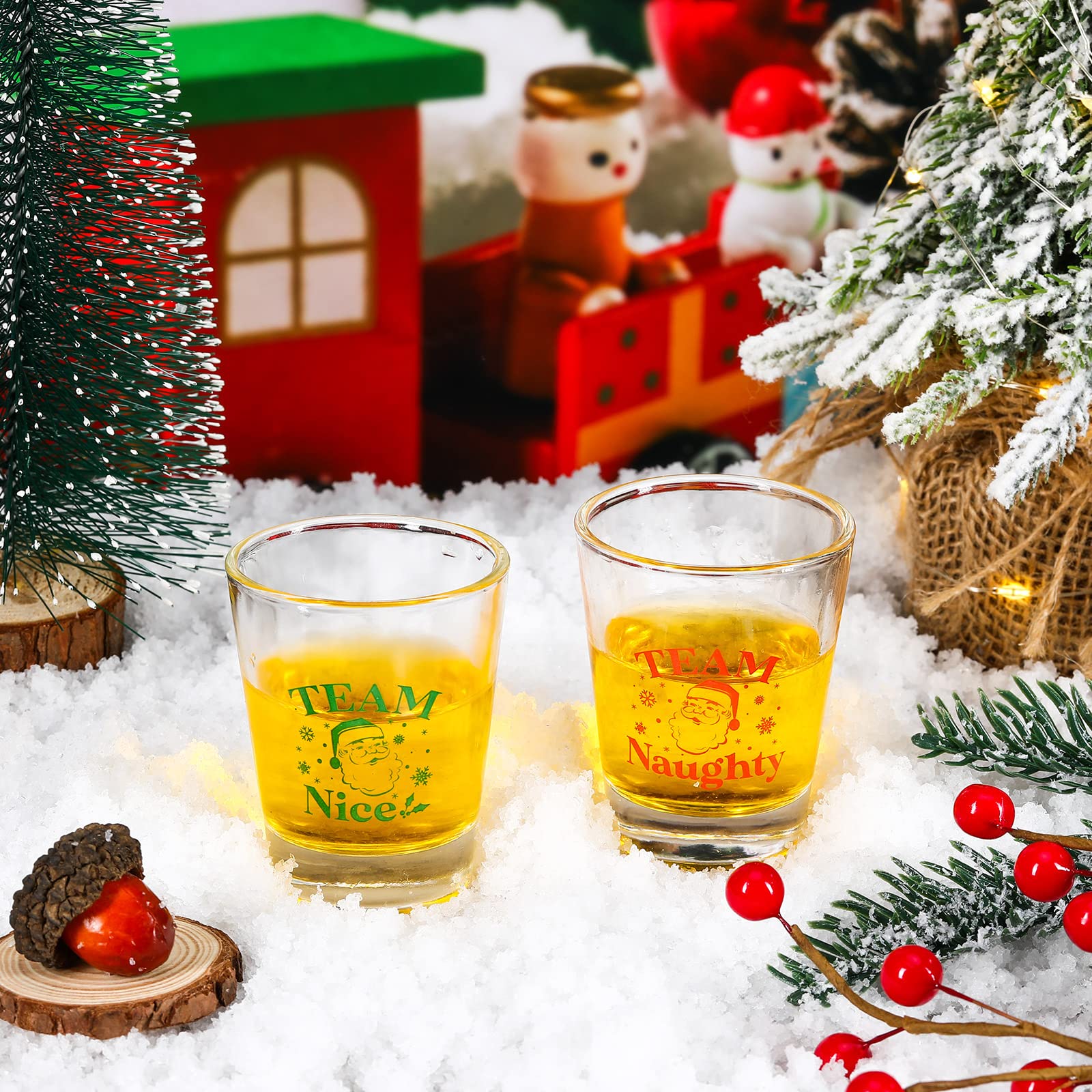 Hotop 2 Pcs Christmas Shot Glasses Funny Christmas Naughty Nice Novelty Glass Set Holiday Drinking Glasses1.5 oz Espresso Shot