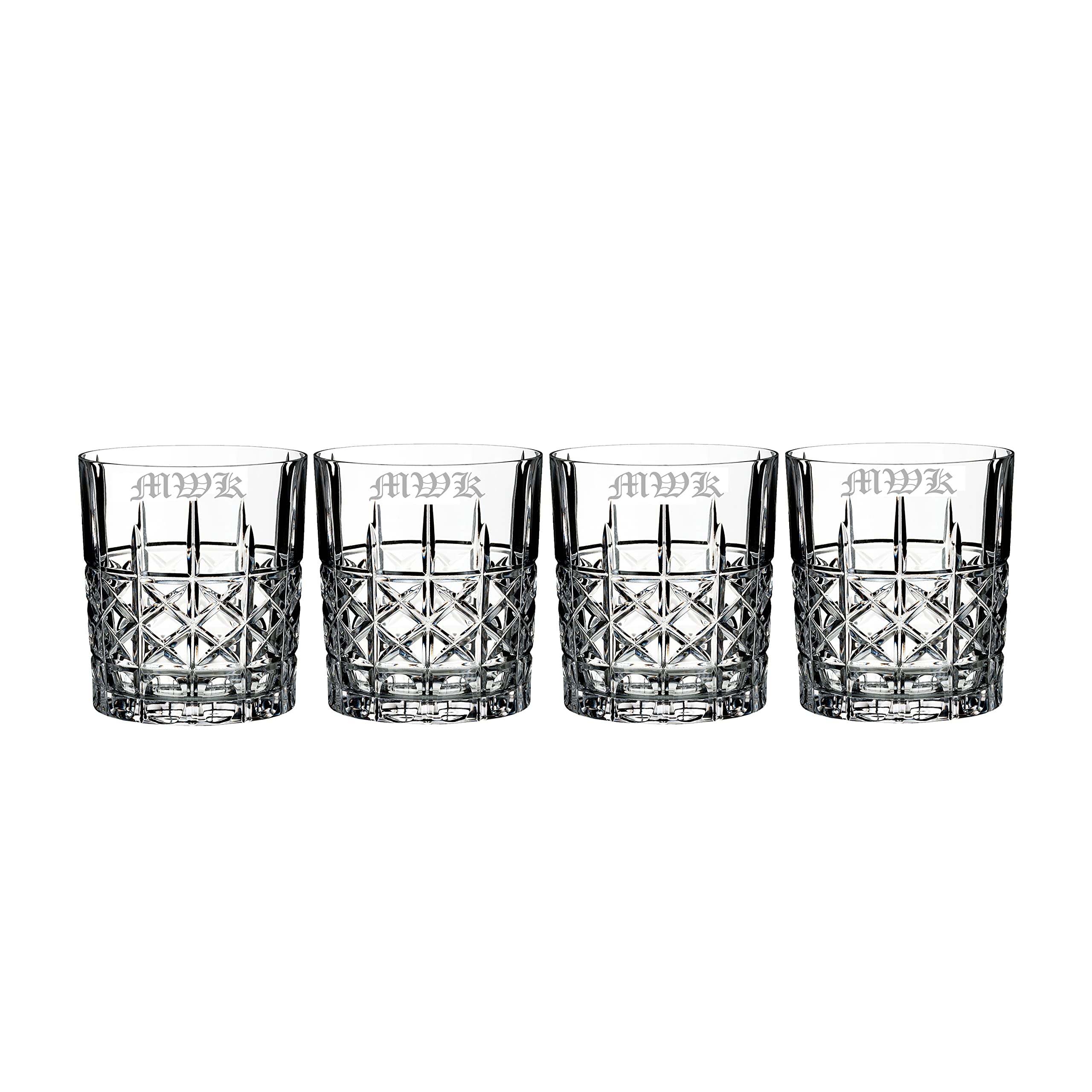 Waterford Marquis Personalized Brady Double Old Fashioned 11oz Whiskey Glasses, Set of Four Custom Engraved Crystal Rocks Glasses for Bourbon, Scotch, Liquor, and More