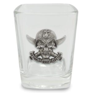 indiana metal craft us marine corps shot glass with pewter 3d skull with knives emblem made in usa