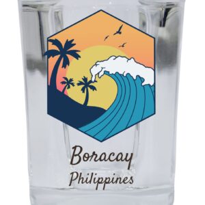 R and R Imports Boracay Philippines Souvenir 2 Ounce Square Base Shot Glass Wave Design Single