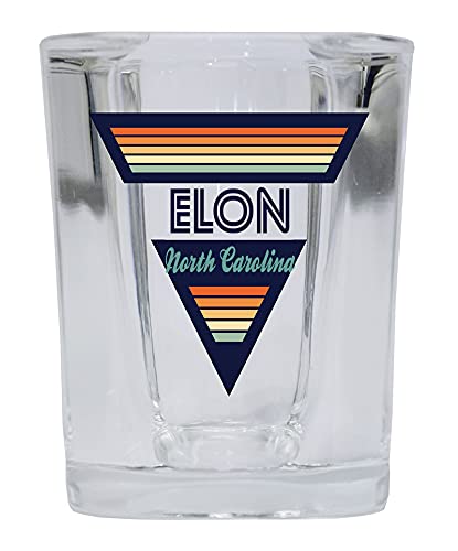 R and R Imports Elon North Carolina 2 Ounce Square Base Liquor Shot Glass Retro Design