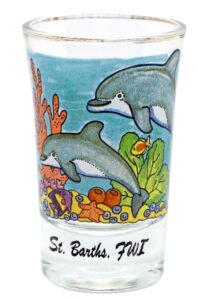 st. barth's dolphins w/gold rim shot glass