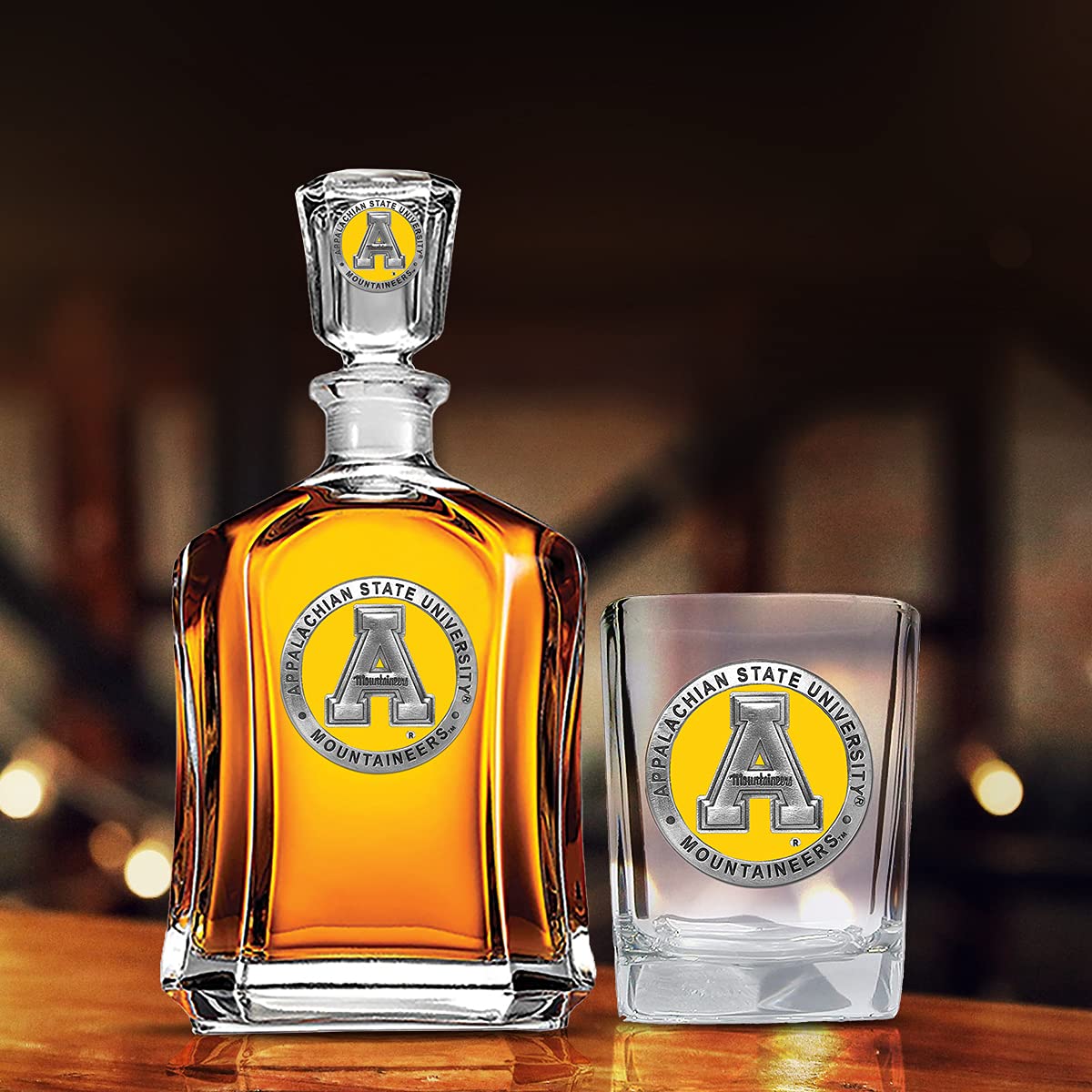 Heritage Pewter Appalachian State University Square Shot Glass | Hand-Sculpted 1.5 Ounce Shot Glass | Intricately Crafted Metal Pewter Alma Mater Inlay