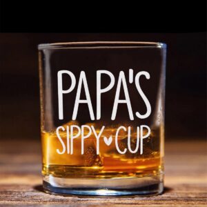 HTDesigns Papa's Sippy Cup Old Fashion Rocks Glass Funny New Dad Gifts Birthday Fathers Day Gift