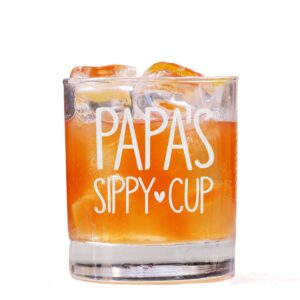 HTDesigns Papa's Sippy Cup Old Fashion Rocks Glass Funny New Dad Gifts Birthday Fathers Day Gift