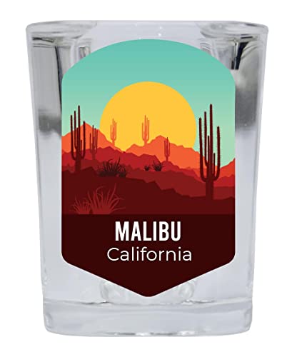 Malibu California Souvenir 2 Ounce Square Shot Glass Desert Design