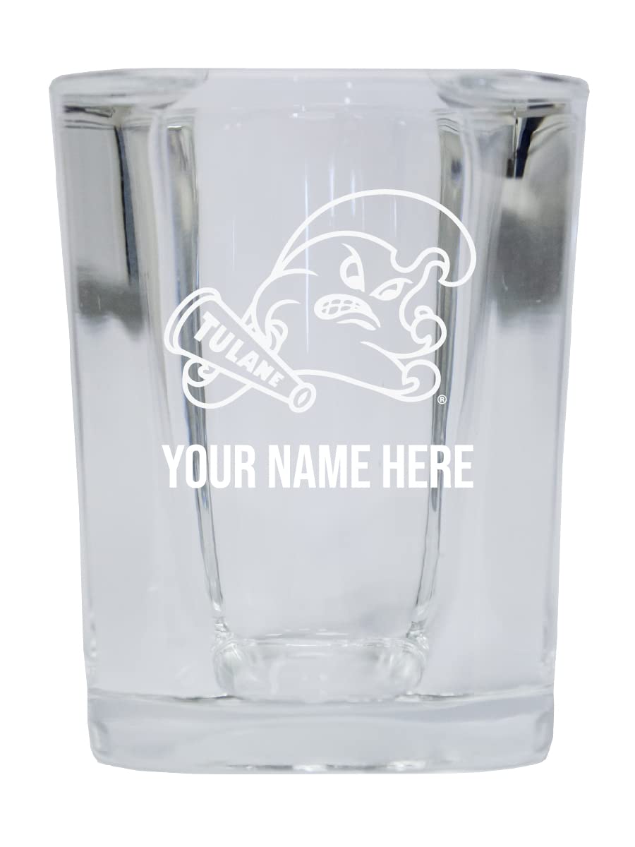 Personalized Customizable Tulane University Green Wave Etched Square Shot Glass 2 oz With Custom Name (1) Officially Licensed Collegiate Product