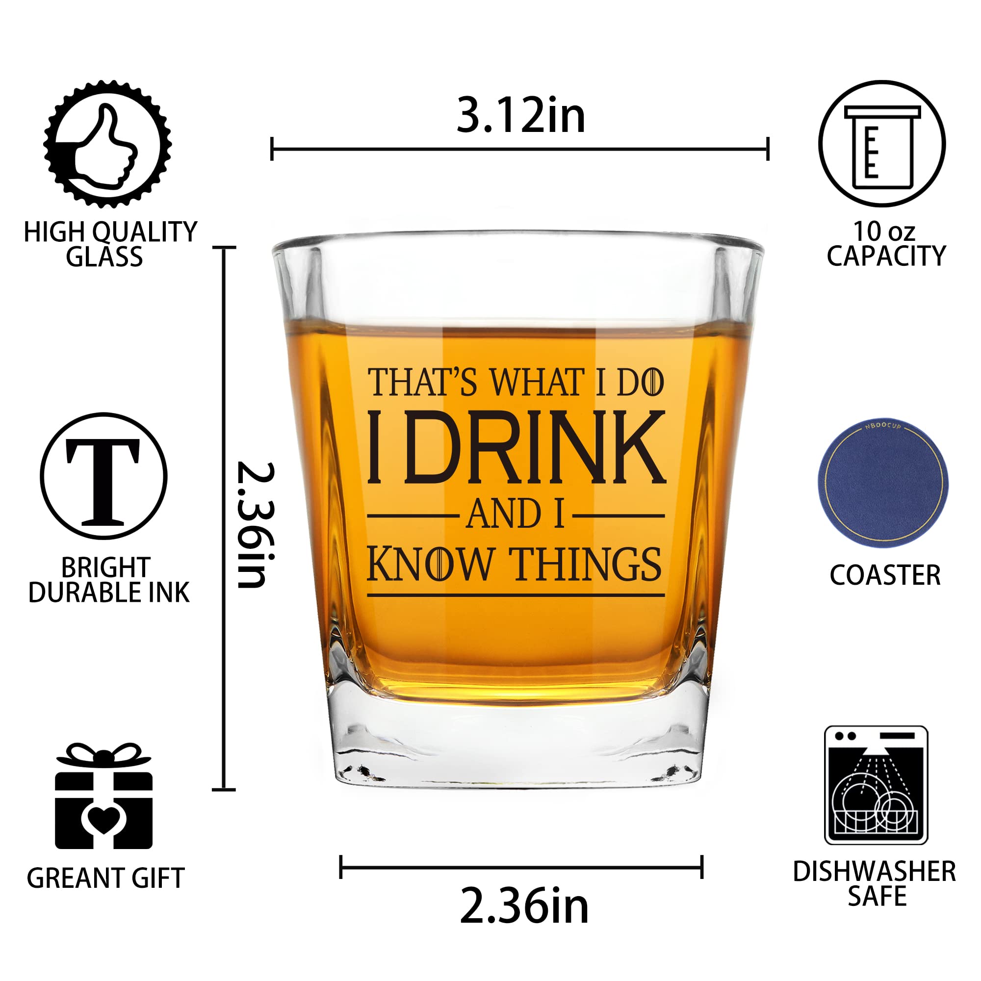 I Drink and I Know Things Funny Whiskey Glasses Gifts for Men Women, Novelty Unique Birthday Christmas for Friends, Roomates, Coworkers, Men, Women, Dad, Mom, Him, Her, Old Fashioned Glass 10 oz