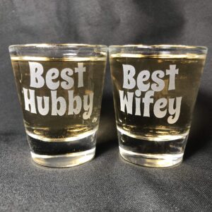 Alankathy Mugs Wifey Hubby Mr Mrs couple husband wife married shot glass 1.5 oz set