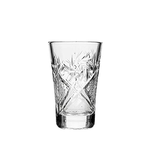 WORLD GIFTS Set of 6 Russian Cut Crystal Shot Glasses 1.2 oz. Hand Made Soviet USSR Vodka Shooters - Vintage Design