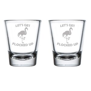 set of 2 shot glasses 1.75oz shot glass let's get flocked up flamingo funny