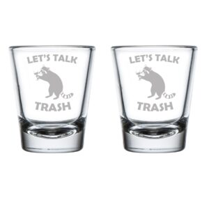 mip brand set of 2 shot glasses 1.75oz shot glass let's talk trash raccoon funny