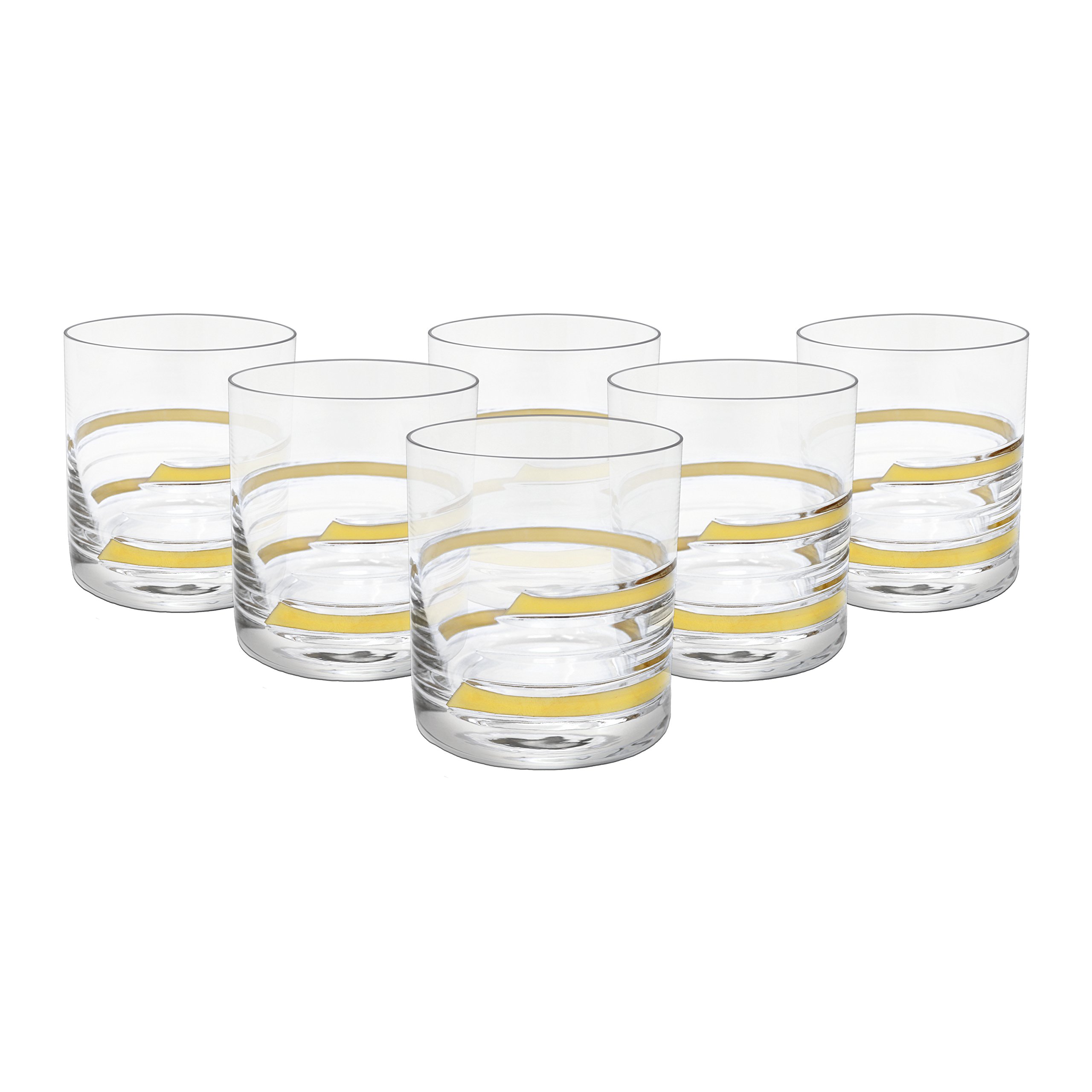 Glazze Crystal Set of 6 Handcrafted Old-Fashioned Whiskey Glasses with Real Gold Wide-Rimmed Detailing, Unique Luxurious Gift for Men and Women - For Whisky & More