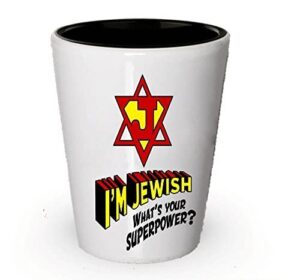 spreadpassion i'm jewish what's your superpower shot glass- gifts for jewish people (1)