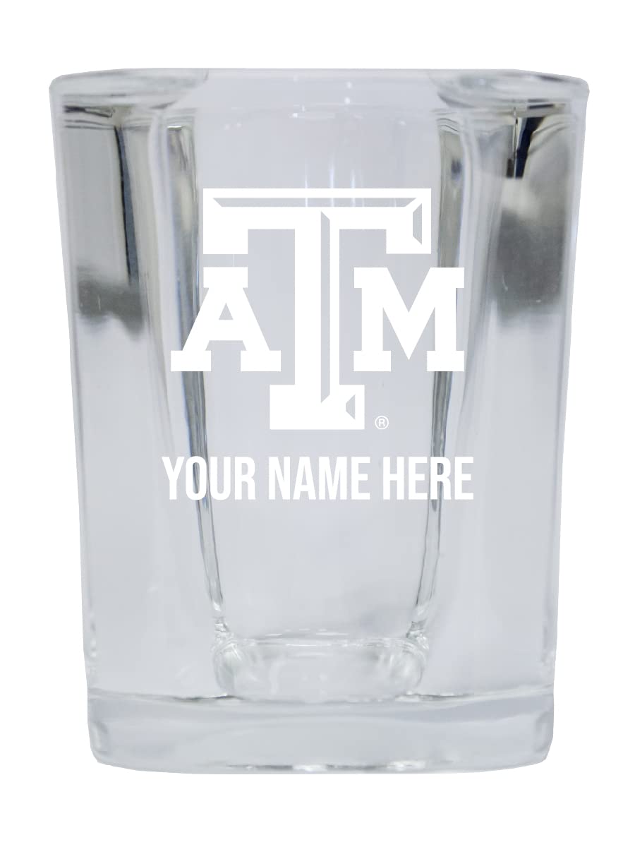 Personalized Customizable Texas A&M University Etched Square Shot Glass 2 oz With Custom Name (1) Officially Licensed Collegiate Product