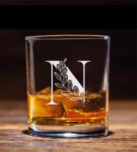 floral monogram ' n ' whiskey glass - letter a-z engraved - stemless whiskey glass - gifts for dad - mother's day - gift for mom - gifts for coworkers