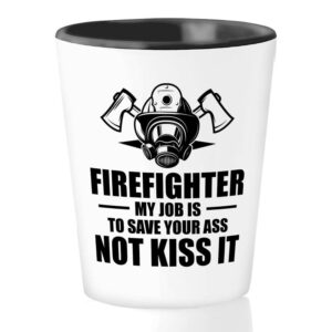 flairy land firefighter shot glass 1.5oz - save your ess - fire chief fireman, fire department, rescuer, fire helmet, firefighter dad, firefighter mom