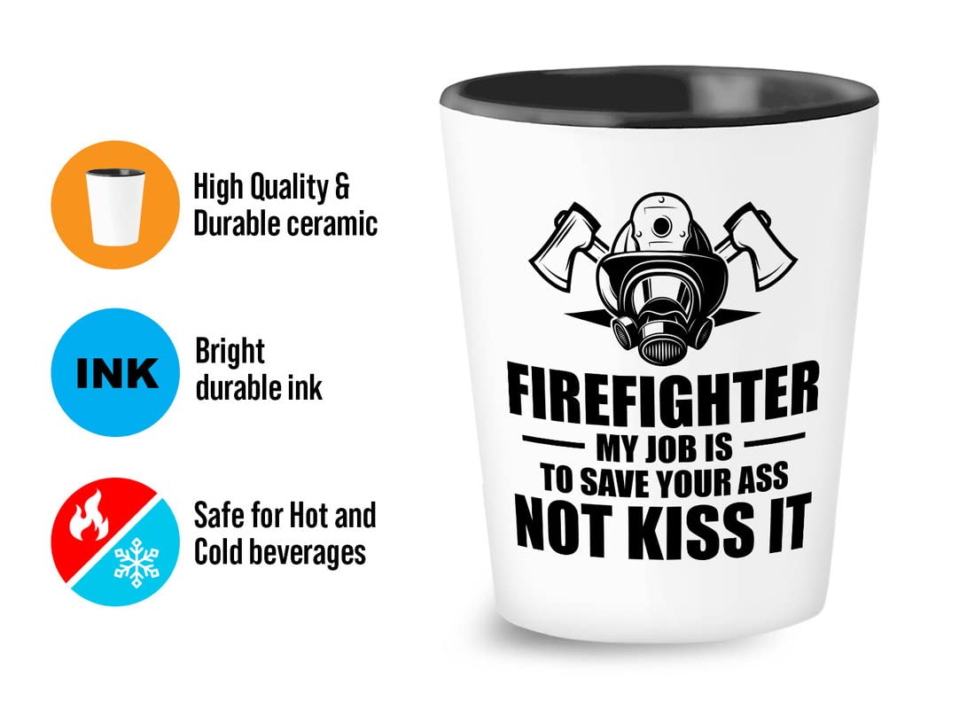 Flairy Land Firefighter Shot Glass 1.5oz - save your ess - Fire Chief Fireman, Fire Department, Rescuer, Fire Helmet, Firefighter Dad, Firefighter Mom