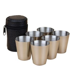 6 pcs stainless steel shot cups,renococo 1 oz stainless steel wine glasses with black carrying case,metal pint cup,shatterproof drinking glasses,metal drinking vessel for adults,silver