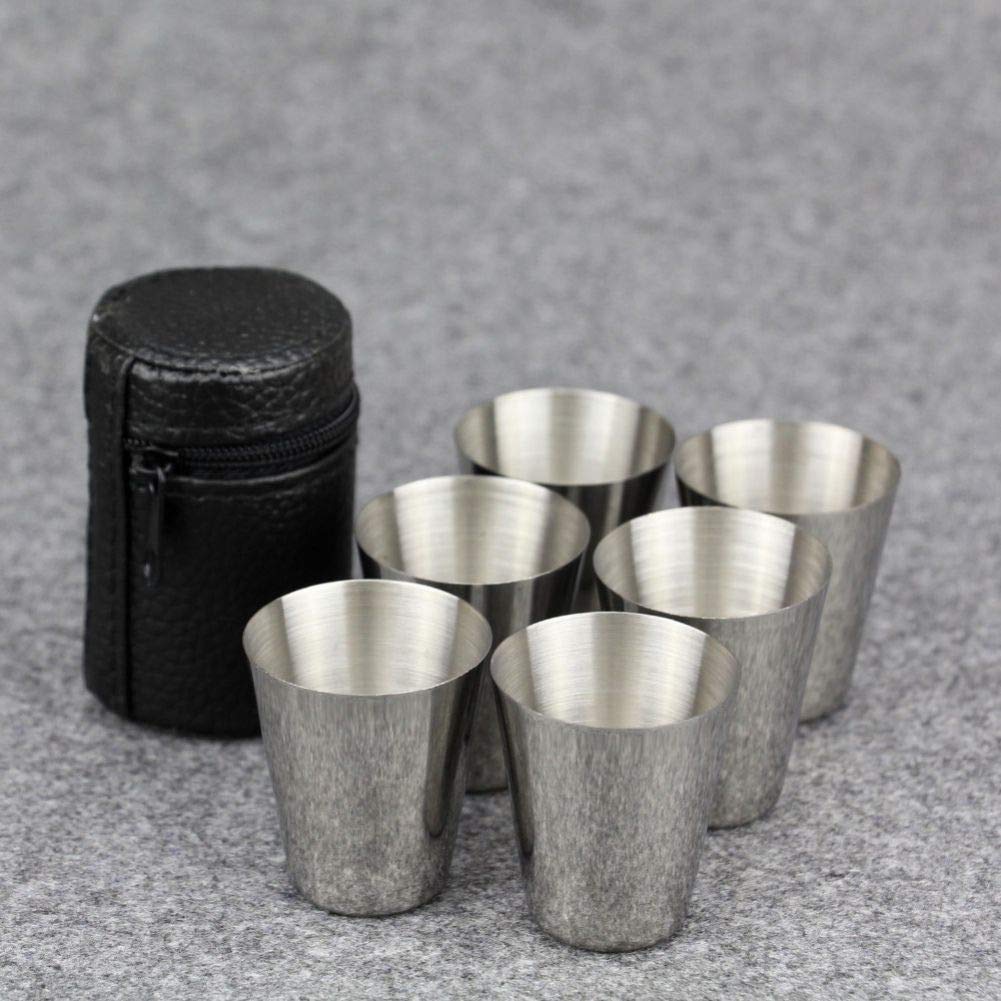6 Pcs Stainless Steel Shot Cups,Renococo 1 Oz Stainless Steel Wine Glasses with Black Carrying Case,Metal Pint Cup,Shatterproof Drinking Glasses,Metal Drinking Vessel for Adults,Silver