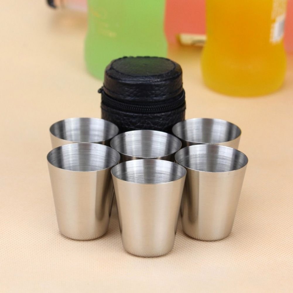 6 Pcs Stainless Steel Shot Cups,Renococo 1 Oz Stainless Steel Wine Glasses with Black Carrying Case,Metal Pint Cup,Shatterproof Drinking Glasses,Metal Drinking Vessel for Adults,Silver