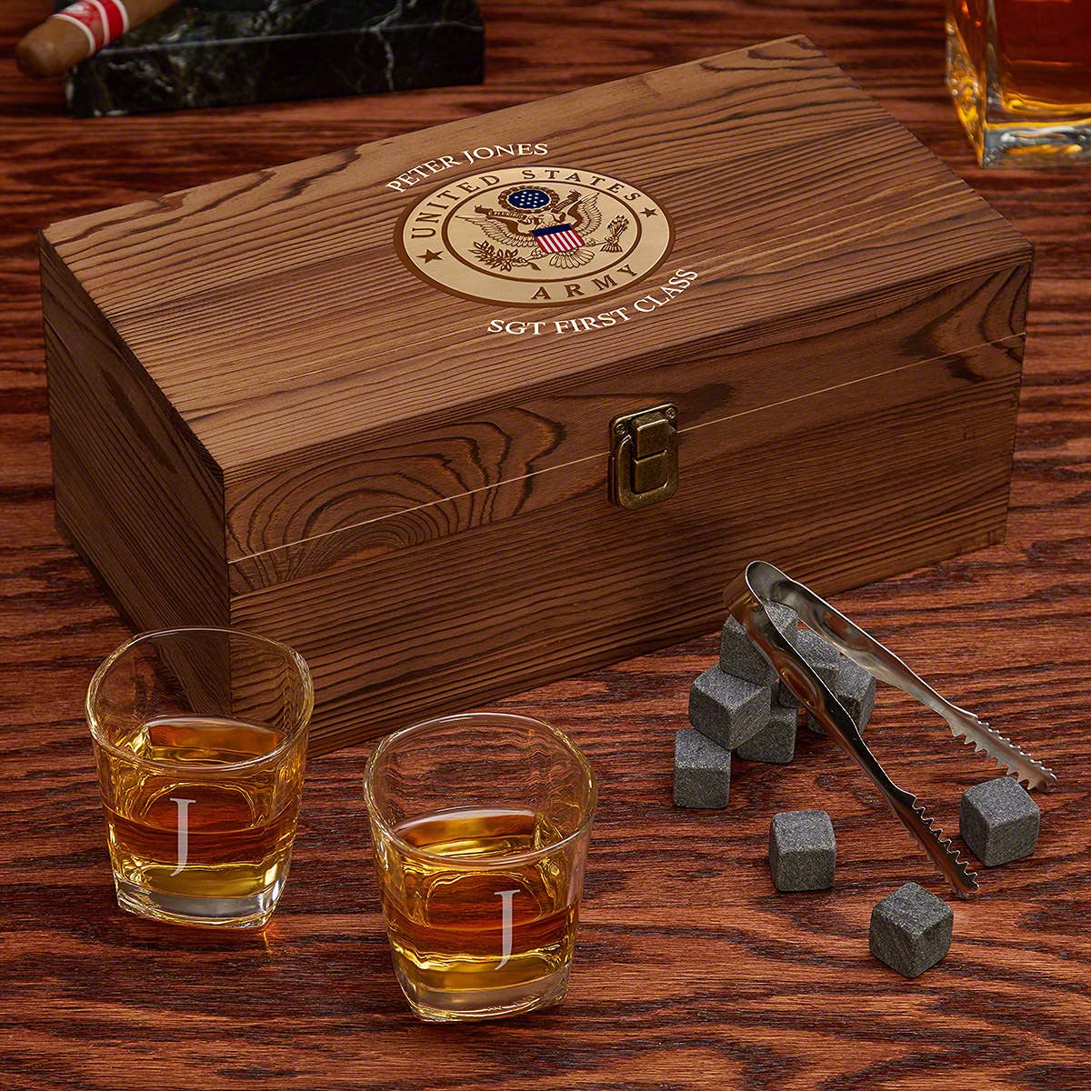 HomeWetBar Army Engraved Whiskey Shot Glasses Box Set (Personalized Product)