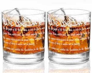 yjgs whiskey glasses, us constitution glass we the people whiskey glasses set of 2, 12 oz old fashioned rocks glasses, american patriotic whiskey glasses gift for men dad