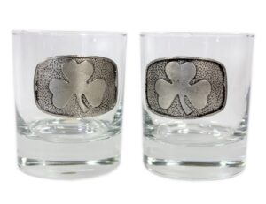 shamrock irish whiskey glasses pewter set of two made in ireland