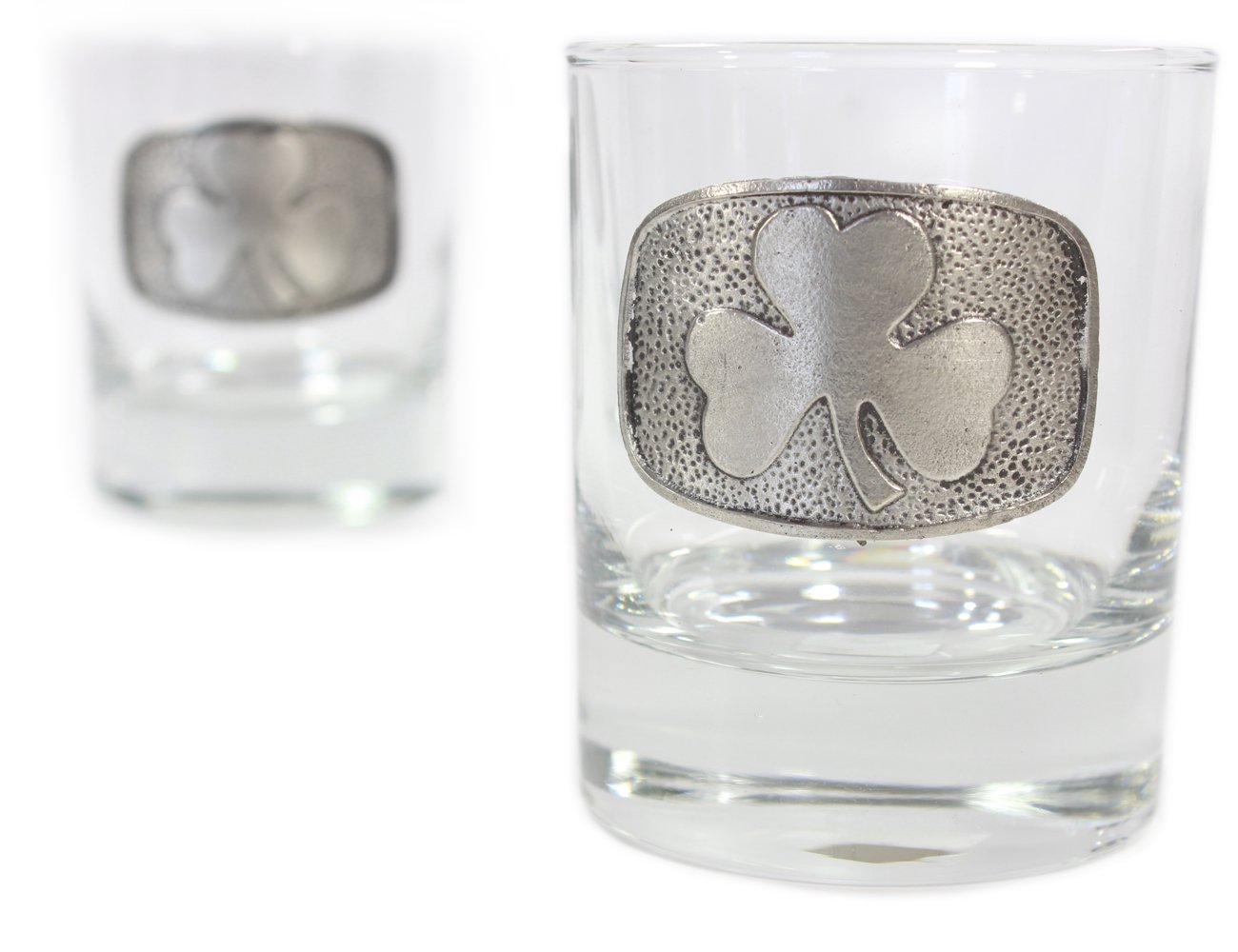 Shamrock Irish Whiskey Glasses Pewter Set of Two Made in Ireland