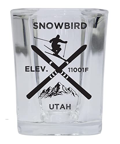 R and R Imports Snowbird Utah Ski Snowboard 2 Ounce Liquor Shot Glass Square Base