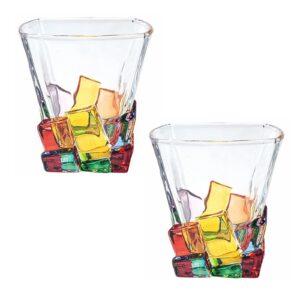 RXMORI 2PCS Colorful Drinking Glasses,Hand Painted Crystal Whiskey Glasses,Colorful Water Glasses Cocktail Glasses,Crystal Glass Whiskey Glass Juice Water Glass