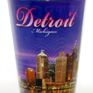 Detroit Michigan Evening Skyline Outside Dark Blue Skyline Inside Shot Glass
