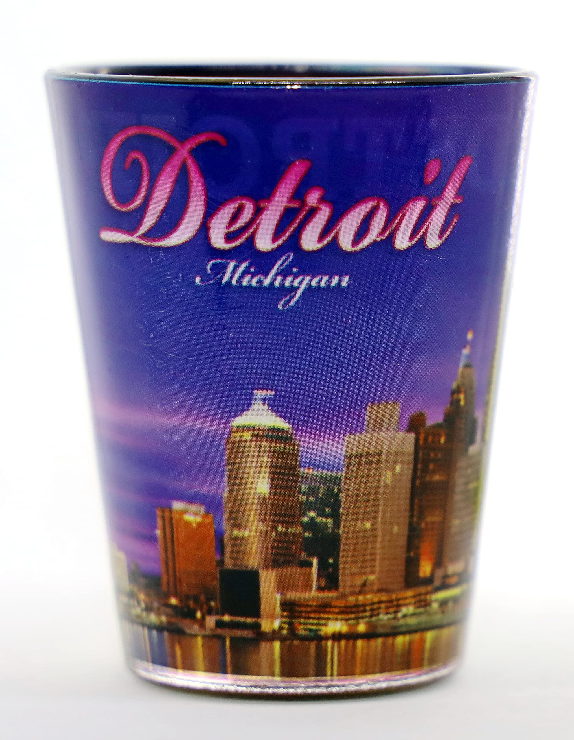 Detroit Michigan Evening Skyline Outside Dark Blue Skyline Inside Shot Glass