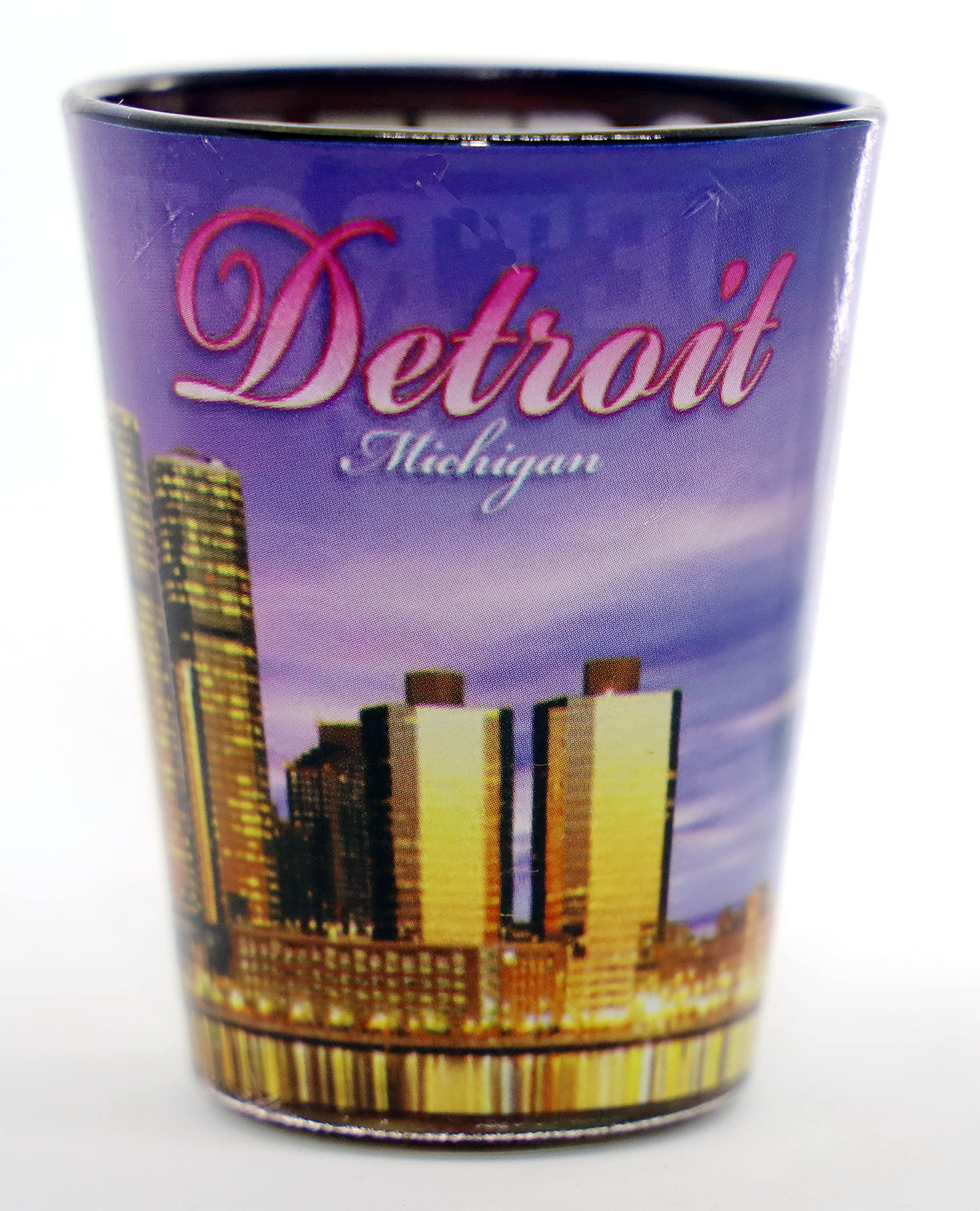 Detroit Michigan Evening Skyline Outside Dark Blue Skyline Inside Shot Glass