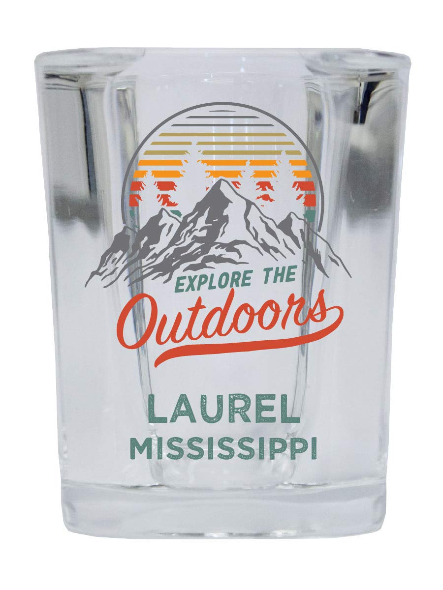 R and R Imports Laurel Mississippi Explore the Outdoors Souvenir 2 Ounce Square Base Liquor Shot Glass