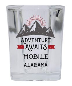r and r imports mobile alabama souvenir 2 ounce square base liquor shot glass adventure awaits design