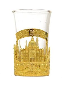 taj mahal india shot glass,perfect for home,gifts and travel shot glasses with storage box (golden)